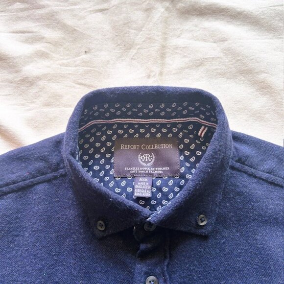Report Collection Mens Flannel Shirt M Navy Button Down Soft Touch read - Picture 3 of 7